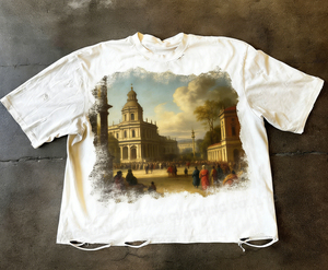 T-shirt blanc surdimensionné pour homme, manches courtes, col rond, imprimé numérique, motif photo vintage, jersey en coton, coupe classique, design sur le devant - Product Image 1