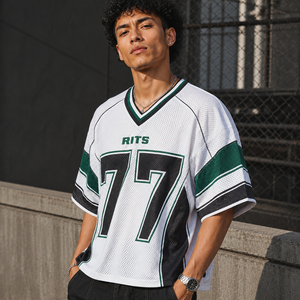 Camiseta de Fútbol Americano RITS Unisex Blanca de Malla con Cuello Mao, Manga Corta, Transpirable, Corte Regular, Número de Equipo 77 Sublimado - Product Image 2