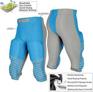 Pantalon de football américain personnalisé de haute qualité, 5 empiècements rembourrés, respirant, unisexe, 100% polyester, protection de la zone inguinale - Product Image 4