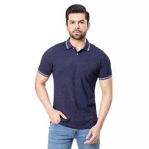 Polo à manches courtes bleu marine pour homme, 100% coton, coupe classique, couleur unie, design tricoté, respirant - Product Image 1