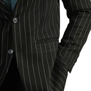 Blazer Negro a Rayas para Hombre, Chaqueta Clásica con Solapa de Muesca, Cierre de un Botón, Traje Formal de Negocios, Abrigo de Alta Costura - Product Image 3