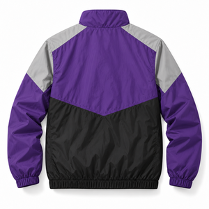 Veste coupe-vent rétro, couleurs violet, gris, noir, col montant, logo brodé personnalisé, fermeture éclair intégrale, vente en gros OEM - Product Image 2