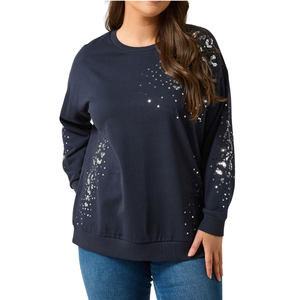 Plus Size Women's Breathable Knitted Curve Black & Silver <b>Sequin</b> Embellished Sweatshirt for Autumn/Winter/Summer/Spring - Product Image 2