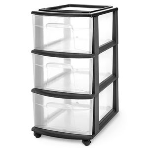 Carrello Portaoggetti in Metallo a 3 Cassetti con Ruote Rimovibili, Organizzatore Pieghevole per Soggiorno e Bagno, Nero Trasparente - Product Image 1