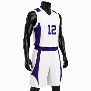 Ensemble de maillots de basket personnalisés sublimés respirants unisexe blancs à col en V sans manches anti-humidité pour uniforme sportif d'équipe - Product Image 2