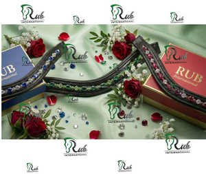 Diadema Ecuestre Curva Premium Rub International con Pedrería, Cristales Esmeralda Hechos a Mano, Cuero Acolchado, Cómoda, con Logotipo Personalizado - Product Image 2