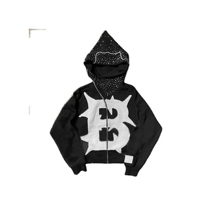 Sudadera de invierno de algodón 100% unisex, diseño de cremallera con capucha a la moda y logotipo de diamantes de imitación, estampado sólido, fabricante personalizable - Product Image 2