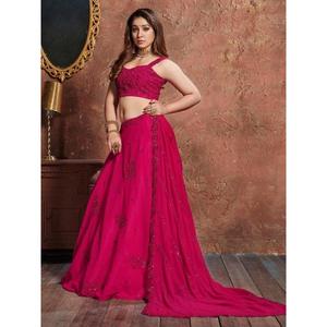 Pink Sequins Work Georgette Wedding Wear <b>Lehenga</b> Choli - Product Image 3
