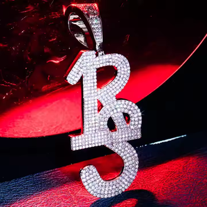 Pendentif lettre RS serti de diamants, moissanite taille brillant ronde, micro-incrustation, bijoux hip-hop unisexe - Product Image 3