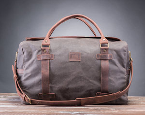 Custom Logo Genuine Leather Waxed <b>Canvas</b> Travel Bag Large Capacity Men Outdoor Duffel Overnight <b>Holdall</b> Bag LCTB-0045 - Product Image 1