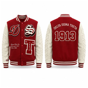 Delta Sigma Theta Varsity Jacket <b>Red</b> <b>Wool</b> Polyester Embroidered Letterman Preppy Style Autumn Coat - Product Image 4