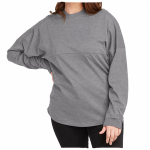 Camiseta de manga larga holgada de talla grande para mujer, blanca lisa con cuello redondo - Product Image 3