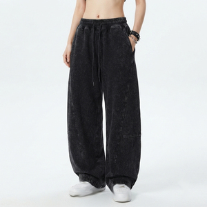 Pantalones de chándal de cintura alta para mujer, lavado ácido, corte holgado, largo completo, con cordón en la cintura, pantalón informal de invierno para mujer - Product Image 1