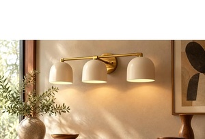 Modern Brass Wall Sconce With Two Matte White Shades And Gold Arm For <b>Indoor</b> <b>Lighting</b> - Product Image 3