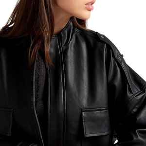 Veste bomber en cuir véritable faite à la main pour femmes avec doublure en polyester - Product Image 2