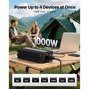 Convertisseur d'alimentation onduleur à onde sinusoïdale modifiée 1000W pour voiture avec port USB Type-C, 2 prises CA et voyant LED pour onduleur de camping-car - Product Image 2