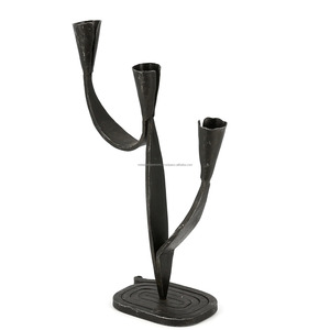 Set of 2 Wrought Iron <b>Black</b> Hand Forged Candle <b>Holders</b> 3 Arms Brutalist <b>Candlestick</b> for Home and Garden Decoration - Product Image 5