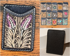 Nouveau Western femmes à la main en cuir porte-carte Western en cuir véritable petit portefeuille Floral violet feuille porte-monnaie porte-carte - Product Image 3