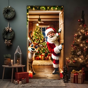 Bannière de porte Joyeux Noël, décoration suspendue Père Noël et <span class=keywords><strong>rennes</strong></span>, toile de fond durable en polyester pour fête de Noël, pour <span class=keywords><strong>la</strong></span> maison et l'extérieur - Product Image 4