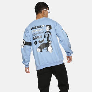 เสื้อสเวตเตอร์คอกลมพิมพ์ลายอนิเมะสีน้ำเงิน เสื้อผ้าผู้ชายทรงโอเวอร์ไซส์ ผ้าฝ้ายลำลอง ใส่ได้ในฤดูใบไม้ร่วง - Product Image 3