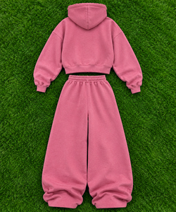 Ensemble de survêtement d'hiver pour femmes grande taille avec logo personnalisé, 2 pièces, à capuche, pantalon évasé zippé, tenue sportive verte - Product Image 4