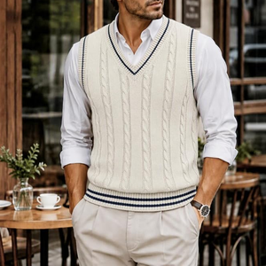 Gilet pull sans manches en coton léger 100 % personnalisé pour homme, col en V, anti-boulochage, décontracté, tricoté, vêtement d'extérieur - Product Image 5