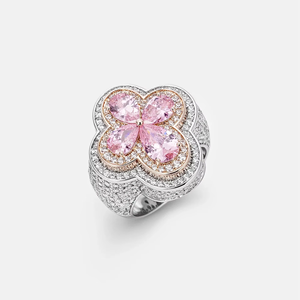 Anillo de compromiso de moissanita con corte de pera en forma de flor, chapado en plata 925, engaste de púas, diseño de racimo, de lujo, unisex, llamativo - Product Image 1