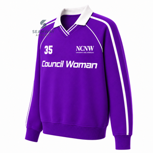 Sudadera de Rugby Universitaria para Mujer NCNW Sorority, Cuello Polo, Manga Larga, Bordada, Informal, Estilo Universitario - Product Image 3