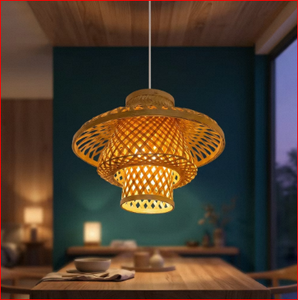 Lampe suspendue en bambou faite à la main, forme de champignon, abat-jour tissé, lampe de plafond décorative naturelle pour la maison et le bureau - Product Image 4