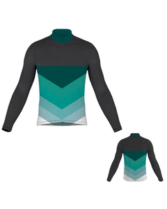 Maillot de cyclisme à manches longues pour homme, imprimé géométrique, noir, bleu, rouge, vert sarcelle, fermeture éclair intégrale devant et derrière - Product Image 1