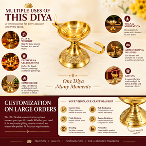 Diya traditionnel en laiton pour la décoration de la maison, les fêtes, les cérémonies religieuses, lampe à huile artisanale, fabricant en gros en Inde - Product Image 2
