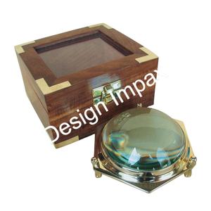 Loupe en forme de dôme en laiton poli à haute brillance dans une boîte nautique cadeaux emballés loupe élégante article cadeau promotionnel - Product Image 1