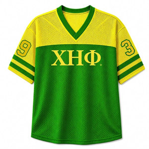 Chi Eta Phi Women's <b>Mesh</b> Retro Jersey Green Yellow V-Neck Short Sleeve Loose 1932 Breathable Casual Four Season <b>Mesh</b> <b>Shirts</b> - Product Image 1