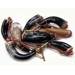 Flacon en corne de buffle naturelle avec sangle en cuir, accessoire de chasse vintage, objet de collection, décoration artisanale - Product Image 1