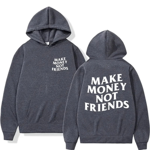 <span class=keywords><strong>Felpa</strong></span> con Cappuccio Grigia da Uomo con Stampa 'Make Money Not Friends', Oversize, Casual, con Tasca Frontale, Design Autunnale - Product Image 6