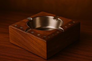 Cendrier en bois avec insert en acier inoxydable, base en bois de qualité supérieure, design carré moderne - Product Image 3