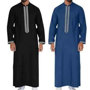 Jubba Musulmana Negra Formal para Hombre con Detalle de Bordado Blanco, Túnica Islámica de Manga Larga, Dishdasha Árabe, Kandura Tradicional, Kaftan - Product Image 6