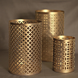 Moroccan Votive Holder <b>Set</b> of 2 Lattice Work Intricated Perforated Patterns <b>Grey</b> Patina Over Antique Gold Votive Holder - Product Image 5