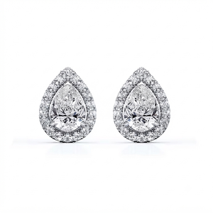 Luxury Unisex 10K Solid <b>Gold</b> Pear Cut Solitaire Bezel Set Rhodium Plated Moissanite Diamond Stud <b>Earrings</b> Engagement Party - Product Image 6