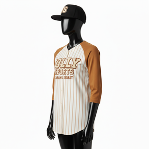 Camiseta de Béisbol para Mujer, Transpirable, de Tela de Poliéster GSM, Color Crema Caramelo, Panel Raglán, Logotipo Personalizado, Camiseta de Béisbol de Algodón para Mujer - Product Image 4