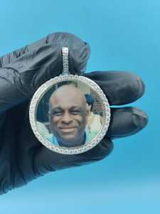 Iced Out VVS Moissanite Diamond Photo Memory Pendant Personalized 925 Silver Custom <b>Picture</b> Circle <b>Charms</b> Pendant For Men's - Product Image 4