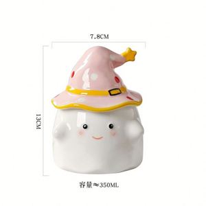 Taza de Cerámica de 380 ml Reutilizable con Tapa, Diseño de Fantasma de Dibujos Animados, para Niños, Ideal como Regalo o Recuerdo - Product Image 5