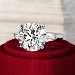 Luxury 5 Carat Brilliant E VVS2 Lab Grown Diamond Three Stone <b>Ring</b> Tapered Baguette Side Stones 18K White Gold Women's - Product Image 4