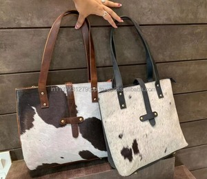 Sac fourre-tout en cuir véritable à poils, sac à bandoulière portable vintage grande capacité - Product Image 1