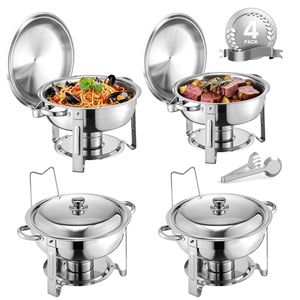 Set da 4 Chafing Dish in Acciaio Inossidabile da 5 Qt per Buffet, con 4 Vasche Grandi, Controllo Manuale della Temperatura, Scaldavivande per Catering con Coperchio e Serbatoio Acqua - Product Image 1