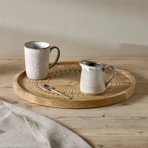 Plato de Servir de Madera Hecho a Mano FAIZA CRAFT, Diseño Art Deco con Impresión Esmaltada, Apto para Microondas, Formato Cuerda, para Ramadán y Bodas, Hecho en India - Product Image 6