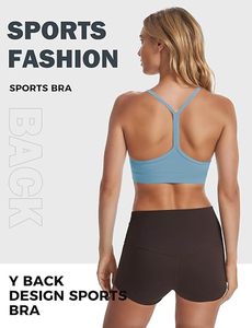 Soutien-gorge de sport bleu clair pour femme, maintien élevé, dos nu, pour yoga, course et entraînement, design à bretelles, ajustement sans couture - Product Image 3