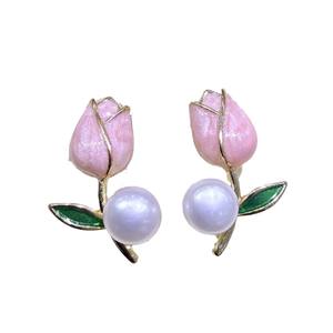 Boucles d'oreilles en forme de tulipe en perles d'eau douce de Zhuji, élégantes et douces, design inspiré d'INS - Product Image 5