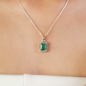 Pendentif halo en argent sterling 925 fait main, émeraude et diamant 100% authentiques, prix de gros pour femmes, bijoux en vrac - Product Image 2