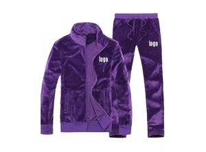 Maroon Color Plain Zipper Style <b>Velvet</b> Tracksuits Autumn Wear <b>Jacket</b> & Pant Velour Track Suit For Men Breathable Wholesale OEM - Product Image 5